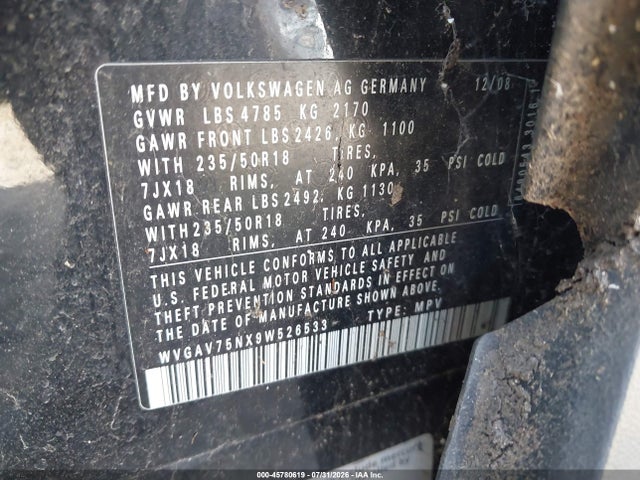 Aukcja sprzedaży 2009 Volkswagen Tiguan Se, vin: WVGAV75NX9W526533, numer aukcji: 45780619