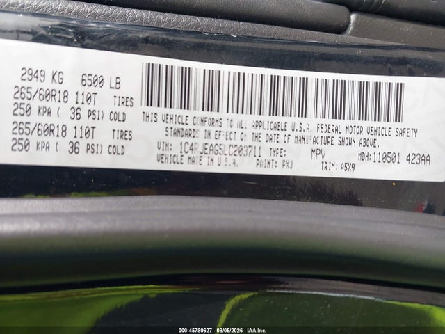 45780627 :رقم المزاد ، 1C4RJEAG5LC203711 vin ، 2020 Jeep Grand Cherokee Laredo E 4x2 مزاد بيع