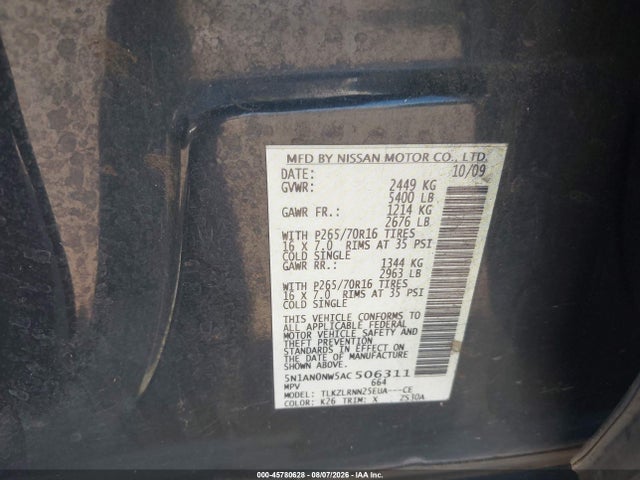 Продажа на аукционе авто 2010 Nissan Xterra Off Road/s/se, vin: 5N1AN0NW5AC506311, номер лота: 45780628