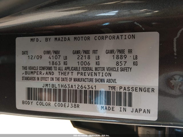45780646 :رقم المزاد ، JM1BL1H63A1264341 vin ، 2010 Mazda Mazda3 S Grand Touring مزاد بيع