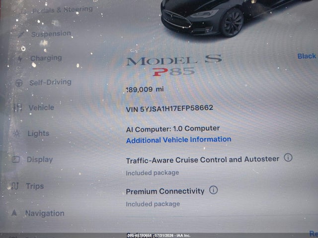 45780658 :رقم المزاد ، 5YJSA1H17EFP58662 vin ، 2014 Tesla Model S P85 مزاد بيع