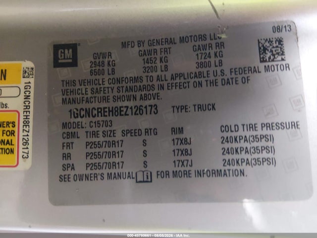 1GCNCREH8EZ126173 Chevrolet Silverado 1500 Lt