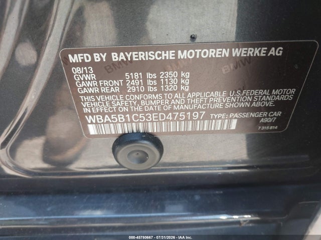 Aukcja sprzedaży 2014 Bmw 535i, vin: WBA5B1C53ED475197, numer aukcji: 45780667