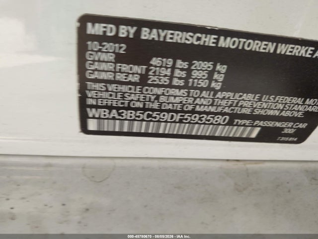45780670 :رقم المزاد ، WBA3B5C59DF593580 vin ، 2013 Bmw 328i Xdrive مزاد بيع