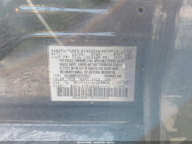 2024 Nissan Sentra S Xtronic Cvt მანქანა იყიდება აუქციონზე, vin: 3N1AB8BV3RY246021, აუქციონის ნომერი: 45780688