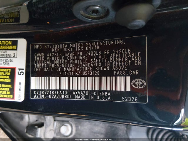Toyota CAMRY LE 2018 4T1B11HK7JU573128 Image 9