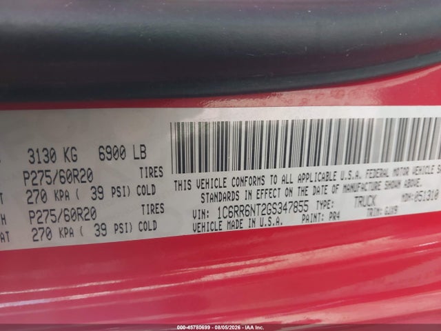 Продаж на аукціоні авто 2016 Ram 1500 Laramie, vin: 1C6RR6NT2GS347855, номер лоту: 45780699