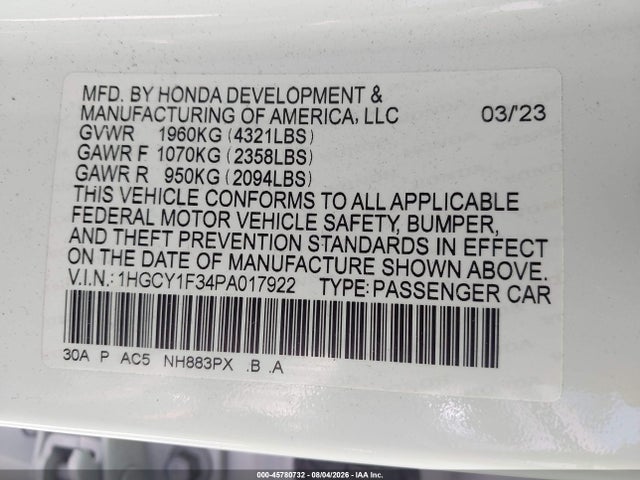 Honda ACCORD EX 2023 1HGCY1F34PA017922 Image 9