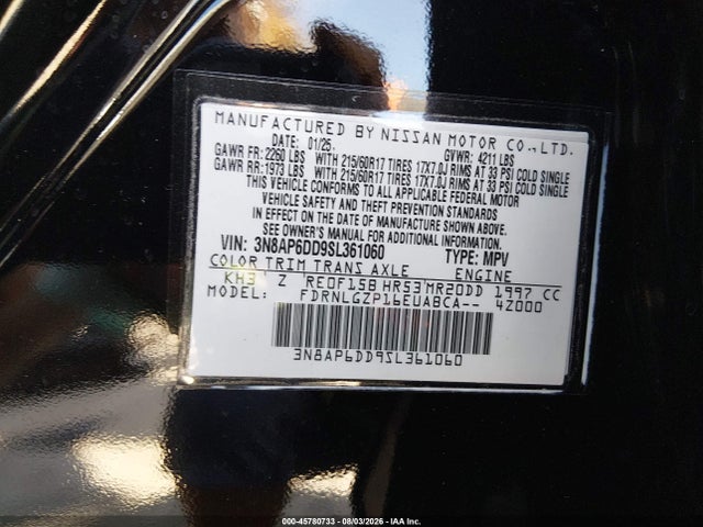Aukcja sprzedaży 2025 Nissan Kicks Sr Intelligent Awd, vin: 3N8AP6DD9SL361060, numer aukcji: 45780733