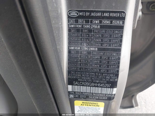 Продаж на аукціоні авто 2017 Land Rover Discovery Sport Hse, vin: SALCR2BG8HH645297, номер лоту: 45780739