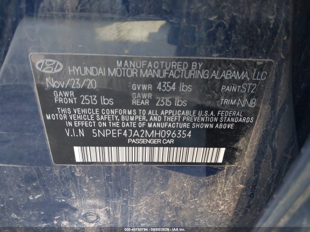Auction sale of the 2021 Hyundai Sonata Sel, vin: 5NPEF4JA2MH096354, lot number: 45780794