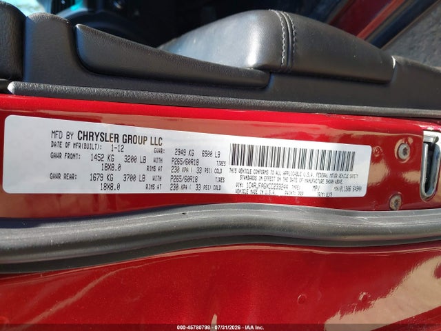 Продажа на аукционе авто 2012 Jeep Grand Cherokee Laredo, vin: 1C4RJFAGXCC233244, номер лота: 45780798