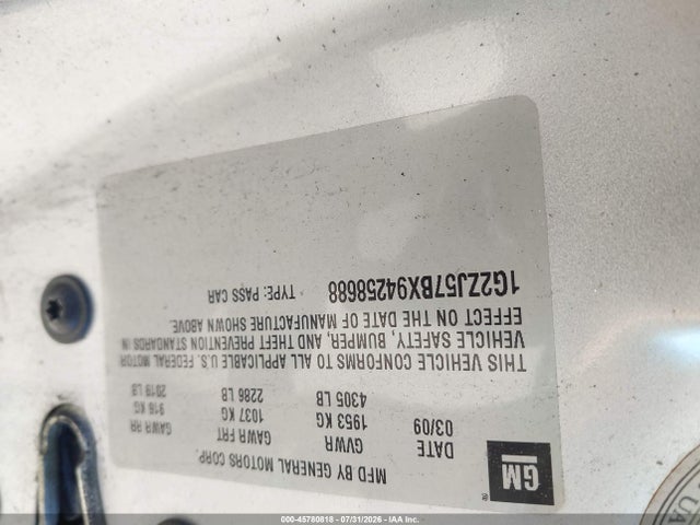 45780818 :رقم المزاد ، 1G2ZJ57BX94258688 vin ، 2009 Pontiac G6 New Se مزاد بيع