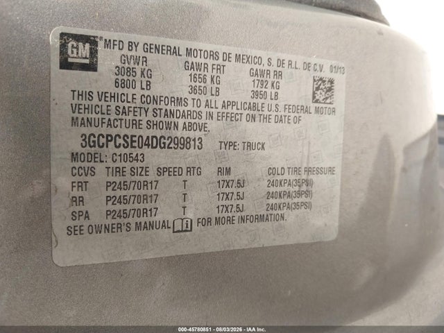 Продаж на аукціоні авто 2013 Chevrolet Silverado 1500 Lt, vin: 3GCPCSE04DG299813, номер лоту: 45780851
