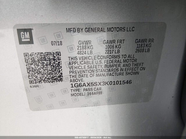 Aukcja sprzedaży 2019 Cadillac Cts Luxury, vin: 1G6AX5SX3K0101546, numer aukcji: 45780917