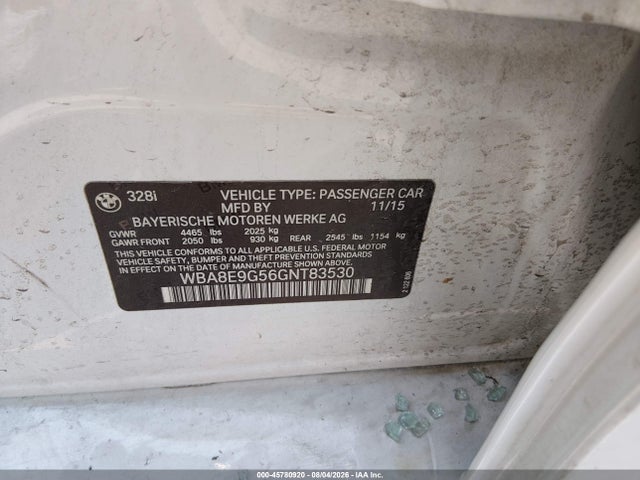 Aukcja sprzedaży 2016 Bmw 328i, vin: WBA8E9G56GNT83530, numer aukcji: 45780920