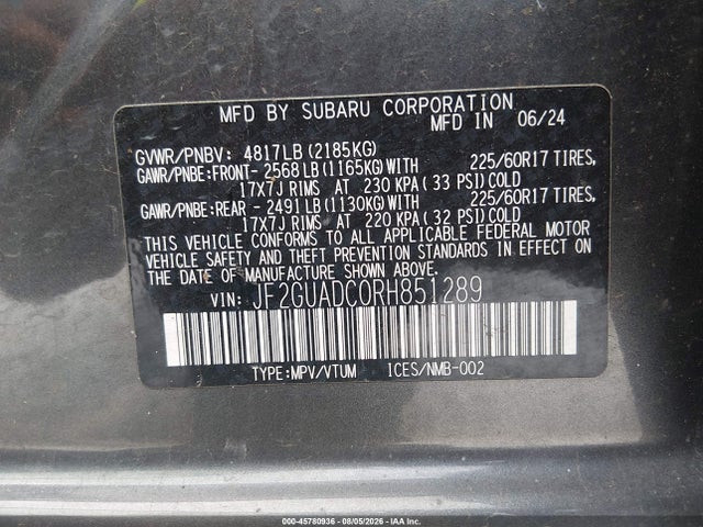 Subaru Crosstrek Premium 2024 JF2GUADC0RH851289 Image 9