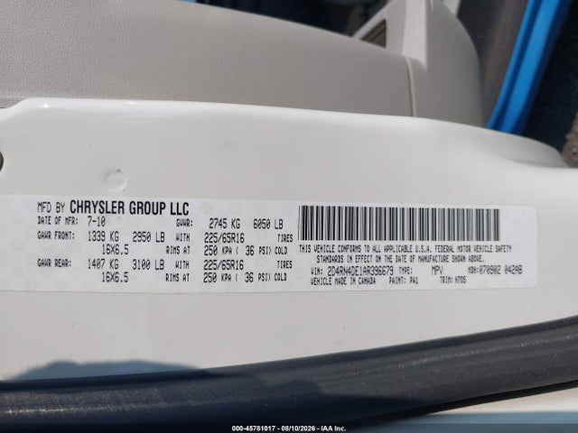 Aukcja sprzedaży 2010 Dodge Grand Caravan Se, vin: 2D4RN4DE1AR396679, numer aukcji: 45781017