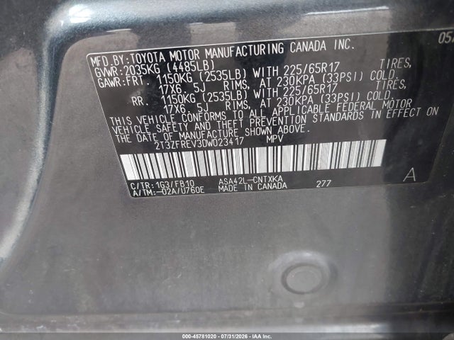 45781020 :رقم المزاد ، 2T3ZFREV3DW023417 vin ، 2013 Toyota Rav4 Le مزاد بيع