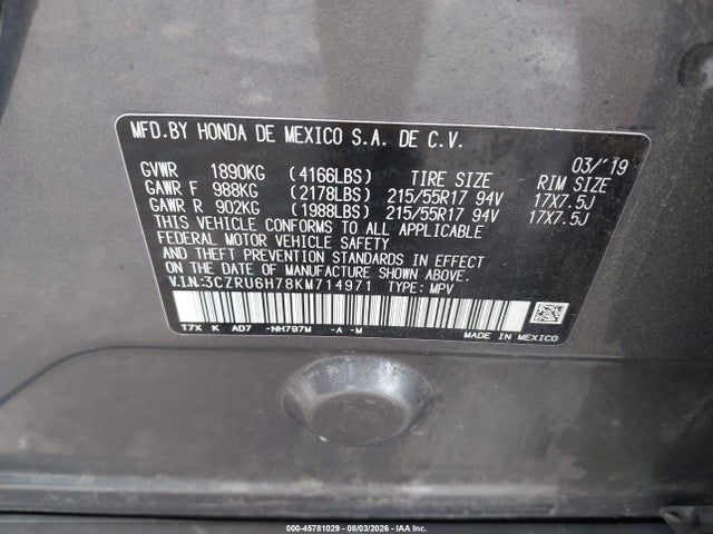 Honda Hr-v Ex-l 2019 3CZRU6H78KM714971 Image 9