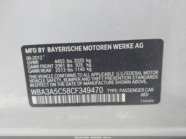 Aukcja sprzedaży 2012 Bmw 328i, vin: WBA3A5C58CF349470, numer aukcji: 45781032