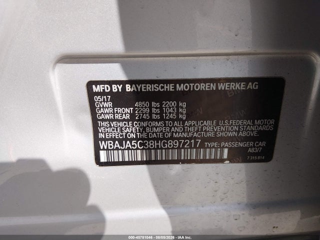 Aukcja sprzedaży 2017 Bmw 530i, vin: WBAJA5C38HG897217, numer aukcji: 45781046