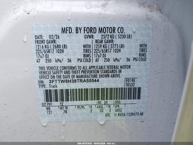 Продажа на аукционе авто 2026 Ford Maverick Xlt, vin: 3FTTW8H39TRA55544, номер лота: 45781052