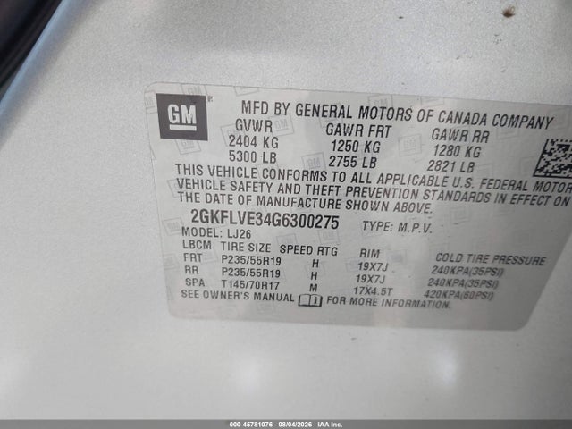 45781076 :رقم المزاد ، 2GKFLVE34G6300275 vin ، 2016 Gmc Terrain Denali مزاد بيع