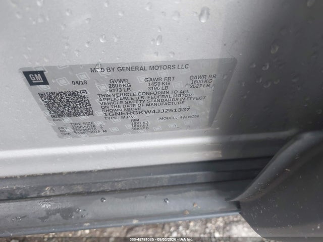 1GNERGKW4JJ251337 Chevrolet Traverse Lt Cloth