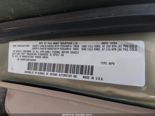 Продажа на аукционе авто 2005 Subaru Outback 2.5i, vin: 4S4BP61C957358238, номер лота: 45781140