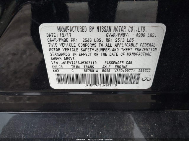 2018 Infiniti Q50 3.0t Luxe მანქანა იყიდება აუქციონზე, vin: JN1EV7AP6JM363119, აუქციონის ნომერი: 45781152