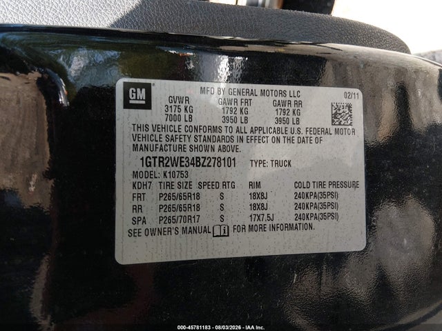 45781183 :رقم المزاد ، 1GTR2WE34BZ278101 vin ، 2011 Gmc Sierra 1500 Slt مزاد بيع