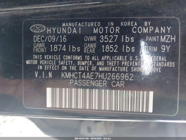 Aukcja sprzedaży 2017 Hyundai Accent Se, vin: KMHCT4AE7HU266962, numer aukcji: 45781186