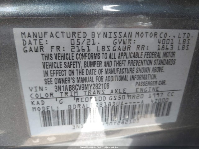 Aukcja sprzedaży 2021 Nissan Sentra Sv Xtronic Cvt, vin: 3N1AB8CV9MY282108, numer aukcji: 45781188