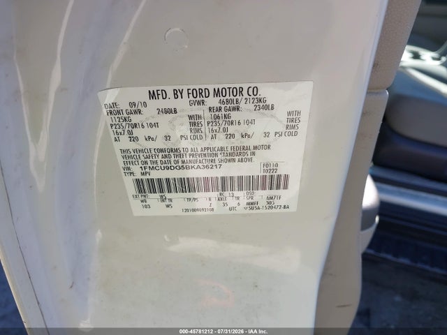 Продаж на аукціоні авто 2011 Ford Escape Xlt, vin: 1FMCU9DG5BKA36217, номер лоту: 45781212