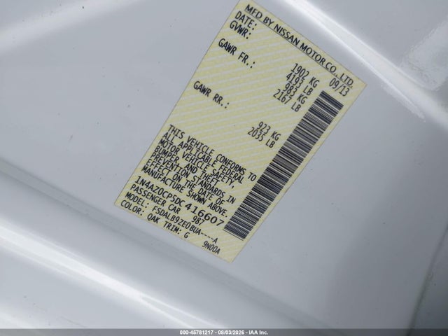 45781217 :رقم المزاد ، 1N4AZ0CP5DC416607 vin ، 2013 Nissan Leaf S مزاد بيع