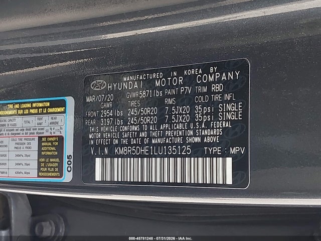 Aukcja sprzedaży 2020 Hyundai Palisade Limited, vin: KM8R5DHE1LU135125, numer aukcji: 45781248