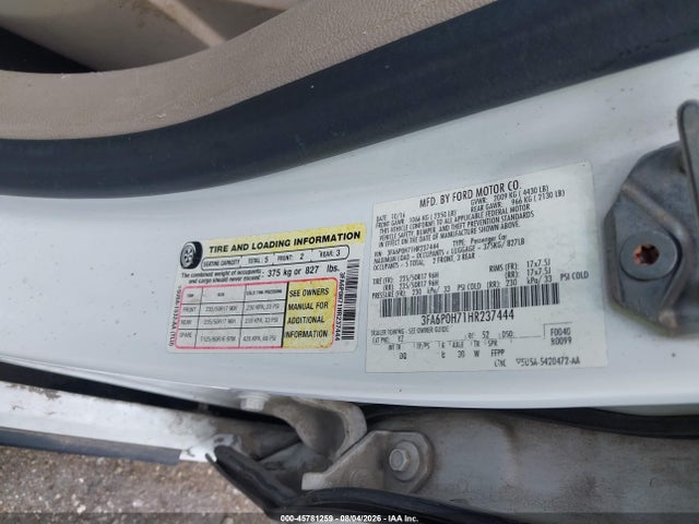 Aukcja sprzedaży 2017 Ford Fusion Se, vin: 3FA6P0H71HR237444, numer aukcji: 45781259