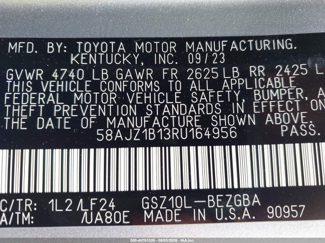 Продажа на аукционе авто 2024 Lexus Es 350 F Sport Handling, vin: 58AJZ1B13RU164956, номер лота: 45781326
