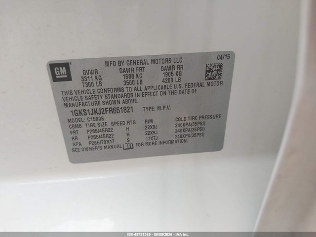 Aukcja sprzedaży 2015 Gmc Yukon Xl 1500 Denali, vin: 1GKS1JKJ2FR651821, numer aukcji: 45781369