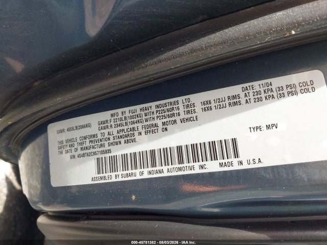 Продажа на аукционе авто 2005 Subaru Baja Sport, vin: 4S4BT62C957105835, номер лота: 45781382