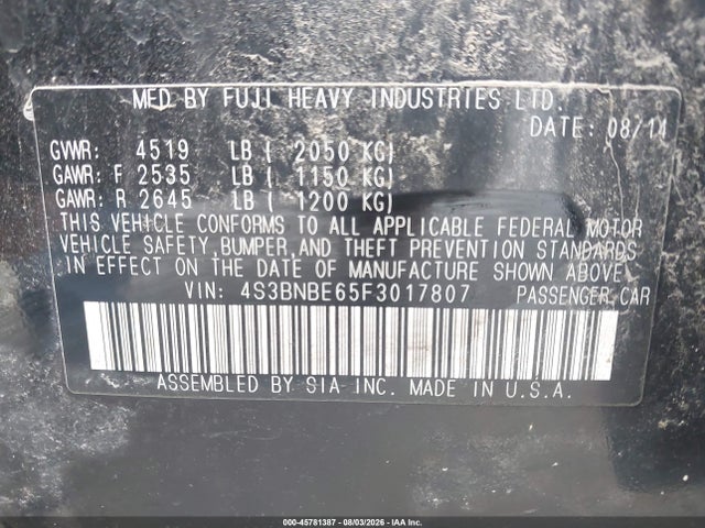 Aukcja sprzedaży 2015 Subaru Legacy 2.5i Premium, vin: 4S3BNBE65F3017807, numer aukcji: 45781387