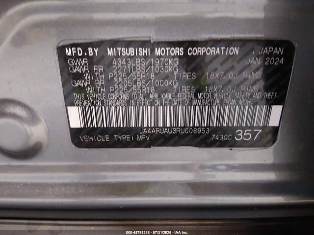 Продажа на аукционе авто 2024 Mitsubishi Outlander Sport 2.0 Es Awc/2.0 Le Awc/2.0 Ralliart Awc/2.0 S Awc/2.0 Se Awc/2.0 Trail Edition Awc, vin: JA4ARUAU3RU008953, номер лота: 45781388