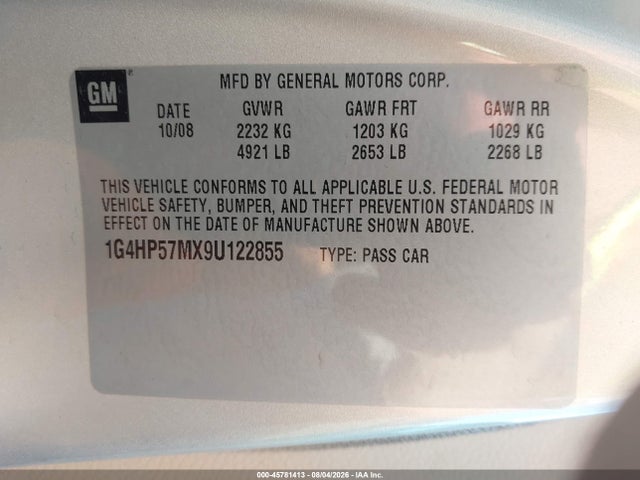 Продажа на аукционе авто 2009 Buick Lucerne Cx, vin: 1G4HP57MX9U122855, номер лота: 45781413