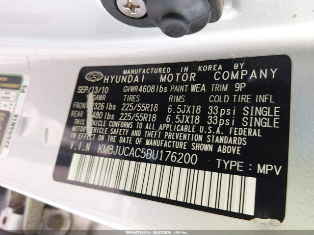 Aukcja sprzedaży 2011 Hyundai Tucson Limited, vin: KM8JUCAC5BU176200, numer aukcji: 45781415