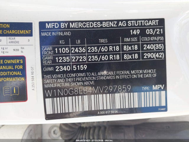W1N0G8EB4MV297859 Mercedes-Benz Glc 300 4matic Suv