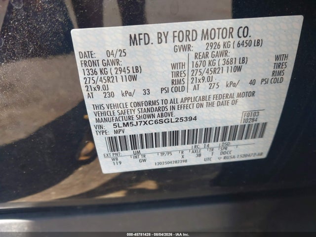5LM5J7XC6SGL25394 Lincoln Aviator Reserve