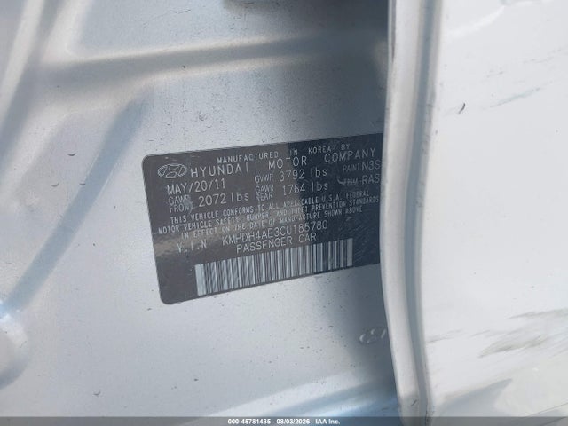 Продажа на аукционе авто 2012 Hyundai Elantra Limited (ulsan Plant), vin: KMHDH4AE3CU185780, номер лота: 45781485