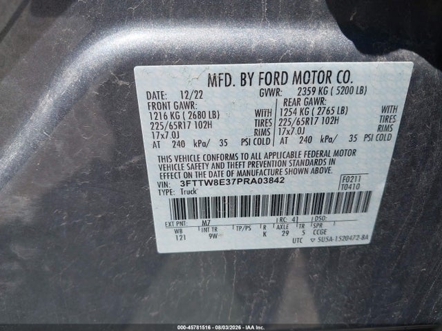 2023 Ford Maverick Xl მანქანა იყიდება აუქციონზე, vin: 3FTTW8E37PRA03842, აუქციონის ნომერი: 45781516