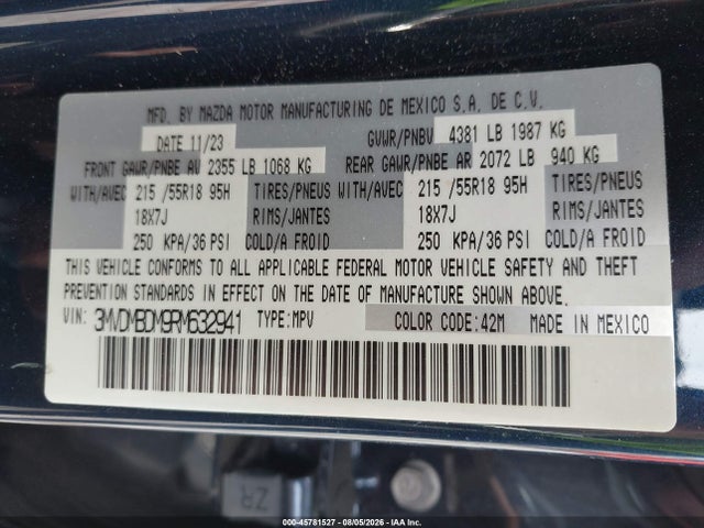 45781527 :رقم المزاد ، 3MVDMBDM9RM632941 vin ، 2024 Mazda Cx-30 2.5 S Premium Package مزاد بيع